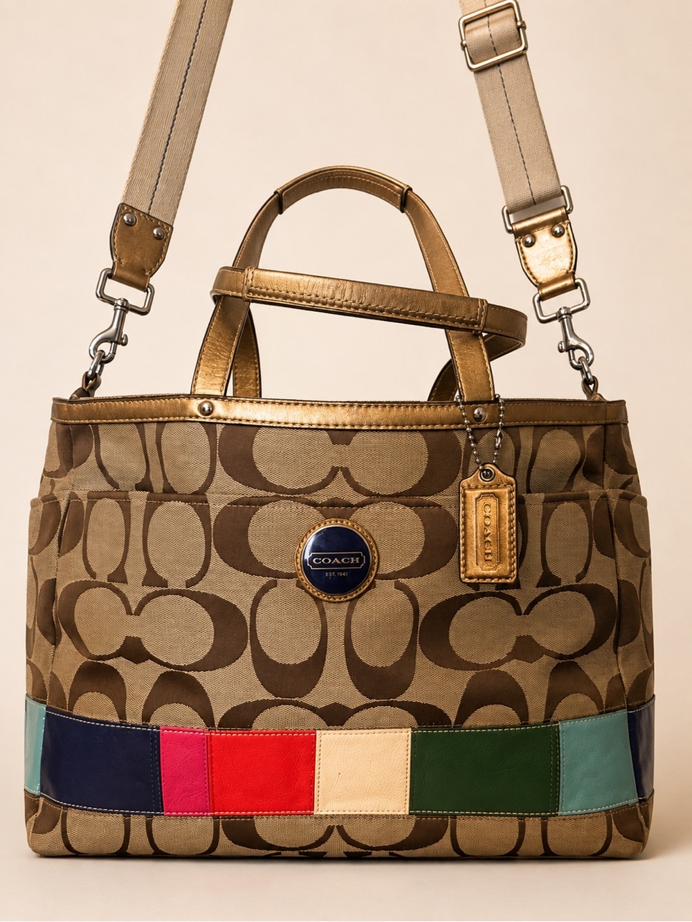 Vintage Coach F15587 Signature Stripe Diaper/Multifunction Tote, EUC circa 2006.